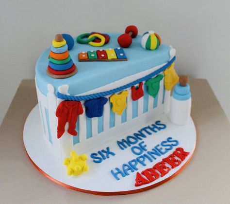 6month Bday Decoration, 6 Month Birthday Theme, Annaprashan Cake Ideas, 6 Months Birthday Cake Boy, Cake For 6 Months Baby Boy, 6 Month Baby Cake Half Birthday Boy, 6 Month Birthday Cake Boy Baby, Half Cake Birthday 6 Months Boy, Half Way To One Cake Boy