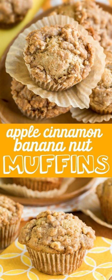 Apple Walnut Muffins, Apple Banana Muffins, Banana Cinnamon Muffins, Muffins Apple, Banana Walnut Muffins, Apple Muffin Recipes, Nut Muffins, Bakery Style Muffins, Apple Cinnamon Muffins