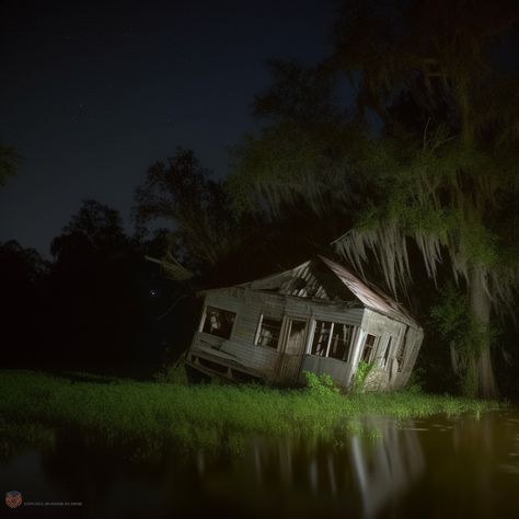 Southern Gothic House, Abandoned Shack, Bayou House, Southern Gothic Aesthetic, Abandoned Railroad, Louisiana Swamp, Louisiana Usa, Not Amused, Water Aesthetic