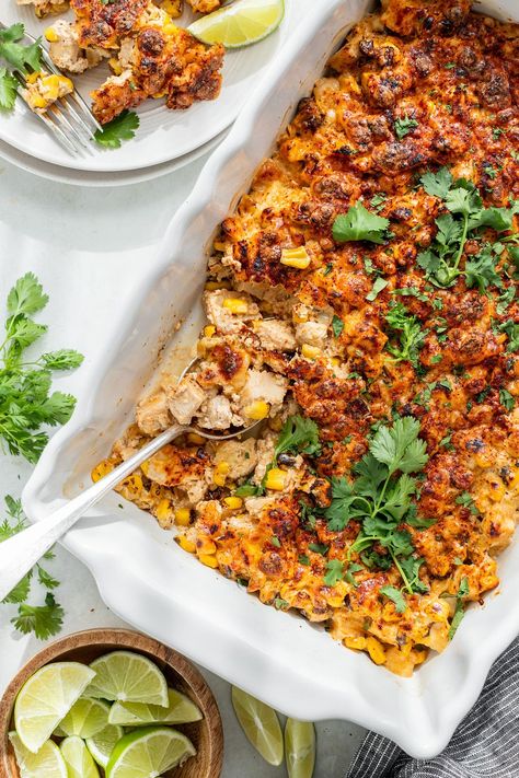 Mexican Street Corn Casserole (with Chicken) Pioneer Woman Chicken Street Corn Skillet, Mexican Street Corn Casserole With Chicken, Chicken Street Corn Casserole, Mexican Street Corn Casserole, Street Corn Casserole, Zucchini Latkes, Street Corn Chicken, Mason Jar Meal Prep, Casserole With Chicken