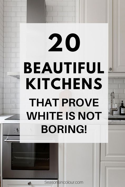 Kitchens are the hub of our homes. There are a lot of trends in kitchens for 2020 and we get it that a lot of people love slightly quirky, colourful kitchens too but white kitchens will never go out of style. Interior designers have always favoured light neutral schemes in kitchens. This is because calming light colours help reduce the noise that is created in a very busy space - think pots and pans and plates in the sink - kitchens are not always tidy! Kitchen Remodel Shaker Cabinets, White Kitchen Cabinet Makeover, White Kitchen With Brass Accents, Small White Kitchens Modern, Updating White Kitchen, Small Modern White Kitchen Ideas, All White Kitchens With Pop Of Color, Splashbacks For White Kitchens, Classical White Kitchen