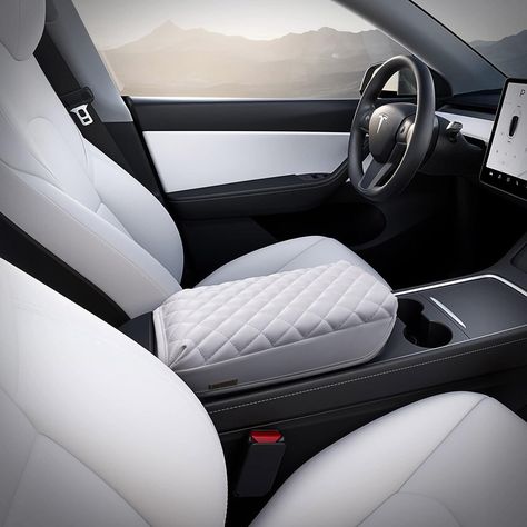 KMMOTORS Model Y, Model 3 Center Console Cover Quilting White, Armrest Cushion, Console Protector, Vegan Leather, Tesl* Accessories Interior Car Accessories, Armrest Covers, Center Console Cover, Interior Car, Long Drive, Secret Compartment, White Car, Tesla Model 3, Arm Rest