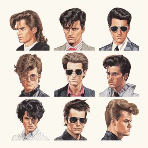 1980s Men Hairstyles, 1980 Men Hairstyle, 1980s Mens Hairstyles, Men’s 80s Hairstyle, 80s Guy Fashion, 80's Hair Men, 80s Hair Styles Men, Vintage Male Hairstyles, 50s Male Hairstyles