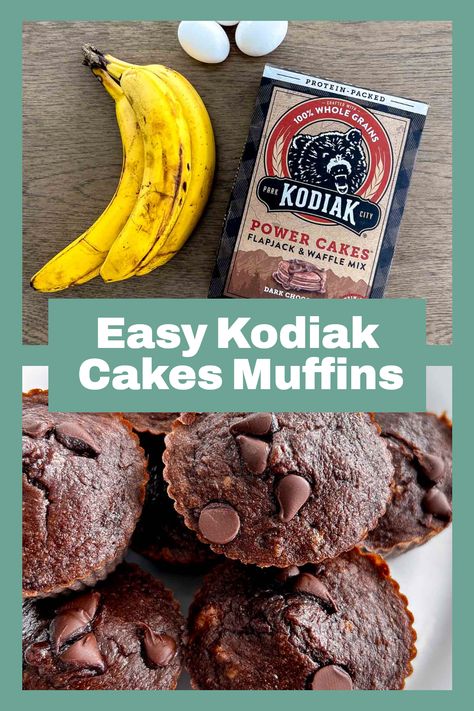 Try these tasty Easy Kodiak Cakes Kodiak Cakes Muffins with Bananas! They're a simple high-protein recipe made with just Dark Chocolate Kodiak mix, bananas, and eggs. They're Weight Watchers-friendly at only 1 point each. Keep some in the freezer for a quick and yummy breakfast or snack anytime! Kodiak Cakes High Protein Muffins, Chocolate Kodiak Cakes Recipe, Kodiak Dark Chocolate Recipes, Kodiak Cakes Muffins Chocolate, Dark Chocolate Kodiak Cakes Recipes, Kodiak Muffins With Bananas, Chocolate Kodiak Recipes, Kodak Muffin Recipes, Kodiak Muffins Weight Watchers 1 Point