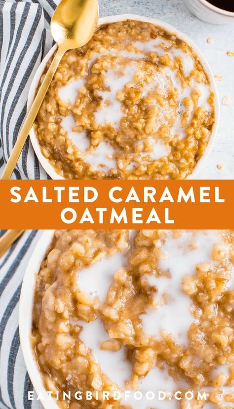 Salted Caramel Overnight Oats, Salted Caramel Oatmeal, Blended Oatmeal, Date Caramel Sauce, Caramel Oatmeal, Quaker Oatmeal, Oatmeal Flavors, Date Caramel, Overnight Oats Recipe Healthy