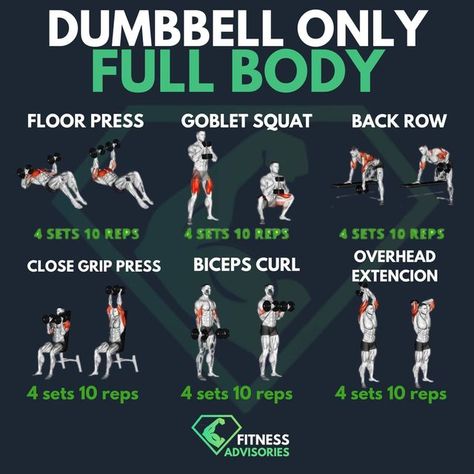 Fullbody Dumbbell Workout, Dumbbell Strength Training, Get Ripped Workout, Dumbbell Workout At Home, Chest Workout For Men, Strength And Conditioning Workouts, Full Body Weight Workout, Workout Labs, Hiit Workout Routine