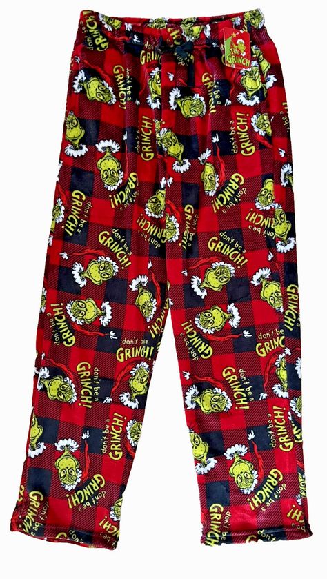 Brand New THE GRINCH Officially Licensed Lounge Pants/Sleep Wear Dr Seuss "How The Grinch Stole Christmas" Starring: The Grinch in a Santa Hat with quote "Don't be a Grinch" Men's Size- Large ***Please make sure to look at measurements before purchasing***  Features: Pull-on styling; elastic waistband with drawstring Pockets and open fly 100% Super Soft Plush Polyester  Machine washable Brand New with Tags Safely Stored-smoke free pet free store We ship same day or next day-unless noted we are a Matching Pjs Couples Christmas, Male Pjs, Grinch Pjs, Fluffy Pj Pants, Pjs Men, Ed Hardy Outfit, Cookie Monster Pajamas, Traveling Outfits, Christmas Pj Pants