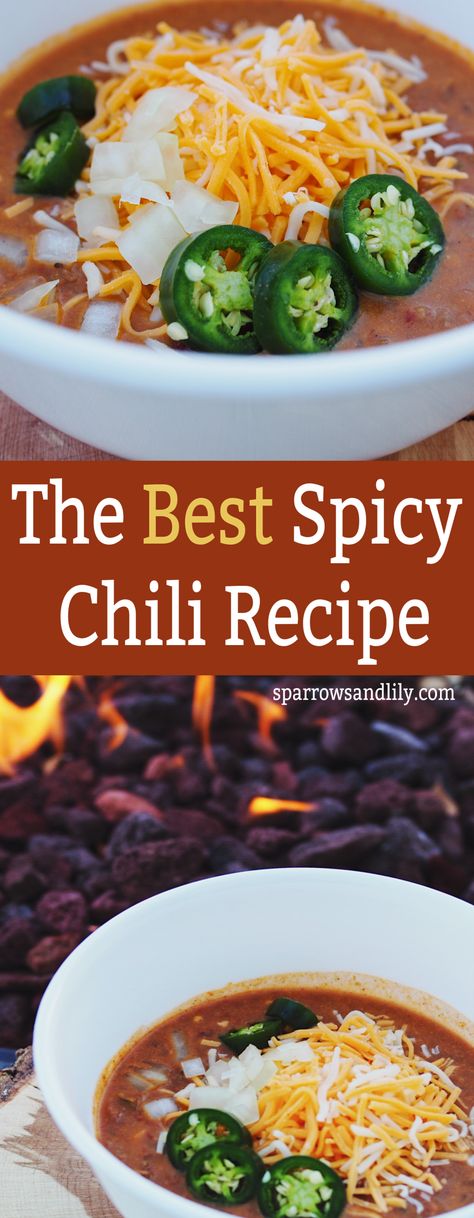 This amazing chili recipe will be your new go-to soup recipe for a cold day! Ground beef, beans, jalapeno, and delicious spices make for a traditional chili with a kick. If you don't like spicy, just take out the peppers and the flavor is still sure to impress you! Chili recipe, Texas chili recipe, fall recipes, christmas recipes, thanksgiving recipes, soups, hot soups, hot chili, spicy recipes, spicy soups, easy soup recipes. Chili Recipe Jalapeno, Spicy Hot Chili Recipe, Hot And Spicy Chili Recipe, Chili With Jalapenos, Easy Spicy Chili Recipe, Spicy Chili Recipe Crockpot, The Best Spicy Chili Recipe, Chili Recipe Texas, Spicy Beef Chili Recipe