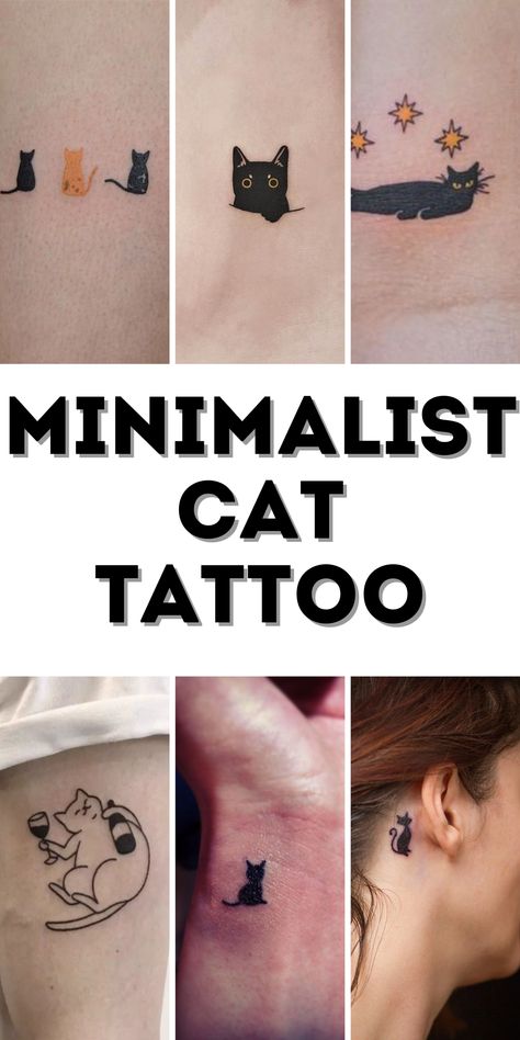 Minimalist Cat Tattoos: An Artistic Expression for Cat Lovers Cat Tattoo Designs For Women, Gray Cat Tattoo Small, Tattoo Ideas For Cat Lovers, Manly Cat Tattoo, Orange Kitty Tattoo, Cat Tattoo Man, Small Line Cat Tattoo, Small Cat Tattoo Behind Ear, Poe Tattoos For Women