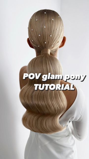 Maja Peryga | Cracow, PL 🇵🇱 on Instagram: "ᴘᴏᴠ ʜᴀɪʀ ᴛᴜᴛᴏʀɪᴀʟ 🎬  My way of creating a smooth low ponytail with Hollywood waves. I decorated this one with pearls for a full glam effect ✨Will you give it a try? 🤩" Pearl Ponytail Wedding, Bride Hair Ponytail, Pearl Ponytail, Full Glam, Hollywood Waves, Hair Creations, Low Ponytail, January 12, Bride Hairstyles