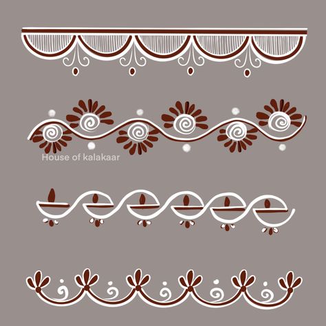 Alpona Design Easy Simple, Alpona Simple Design, Warli Painting Border Design, Rongali Border Design, Alpona Design Drawing, Diwali Mandana Designs, Alpona Design Border, Alpona Borders, Simple Free Hand Rangoli Designs