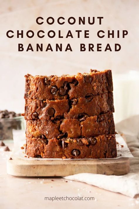 Coconut Chocolate Chip Banana Bread, Banana Bread Coconut Oil, Ultimate Banana Bread Recipe, Xmas Cupcakes, Coconut Banana Bread, Banana Loaf, Carrot Bread, Moist Banana Bread, Coconut Chocolate