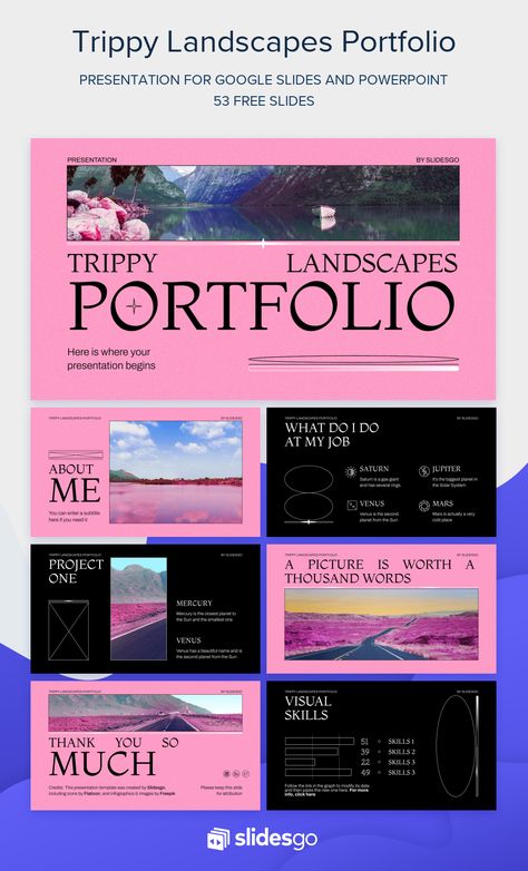 Trippy Landscapes Portfolio School Google Slides Templates, Presentation Design Layout Aesthetic, Design Breif Ideas, Art Portfolio Powerpoint, Powerpoint Design Colorful, Art Portfolio Presentation, Cool Slides Powerpoint, Powerpoint Portfolio Design, Portfolio Slide Design