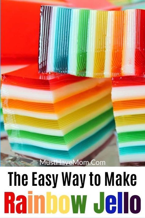 Jello Layers, Rainbow Jello Recipe, Layered Jello Recipe, Jello Mold Recipes, Rainbow Jello, Jello Recipe, Layered Jello, Jello Dessert Recipes, Jello Cake