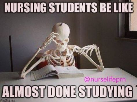 This is a list of common things that nursing students go through with funny memes to accompany them. Skeleton Studying, Medische Humor, Nursing School Quotes, Nursing School Memes, Nursing Student Humor, Nursing School Prerequisites, Nursing School Humor, Funny Nursing, Best Nursing Schools