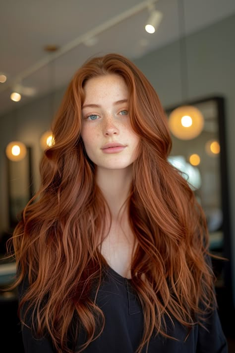 Medium Length Haircut Redhead, Copper Lowlights On Red Hair, Shades Of Red Hair Color Chart, Red Hair Haircuts, Rival Darling, Red Hair Hazel Eyes, Red Hair Summer, Summer Red Hair Color, Summer Red Hair