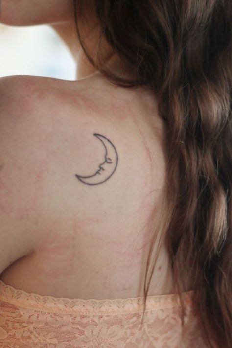 Crescent Moon tattoo Crescent Moon Face Tattoo, Moon Tattoo With Face, Moon With Face Tattoo, Moon Face Tattoo, Moon With Face, Lovely Tattoo, Ink Master Tattoos, Crescent Moon Face, Half Moon Tattoo