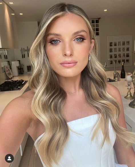 Curled Hair Tucked Behind One Ear, Hair Tucked Behind One Ear, Hair Tuck, Curled Hair, Bridal Makeup Natural, Middle Part, Bride Makeup, Bridal Hair And Makeup, Formal Hairstyles