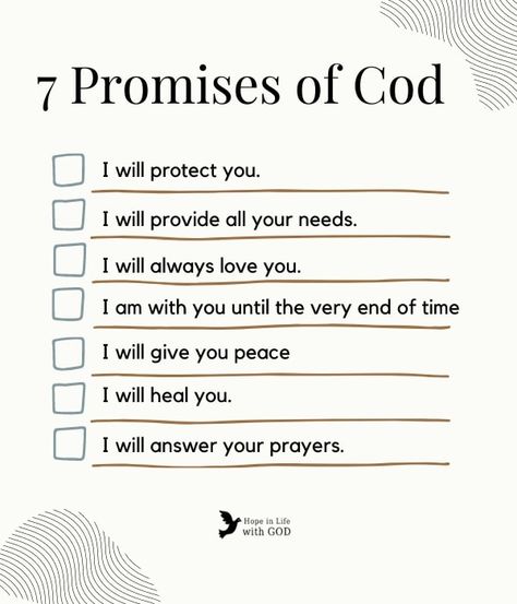 7 promises of God ❤️ - Hope in Life with God 7 Promises Of God, 7 Promises Of Love For Him, 7 Promises Of Love, God Promises Quotes, God’s Promises, Promises Of God Scriptures, Gods Promises Quotes, God Keeps His Promises, Promise Of God