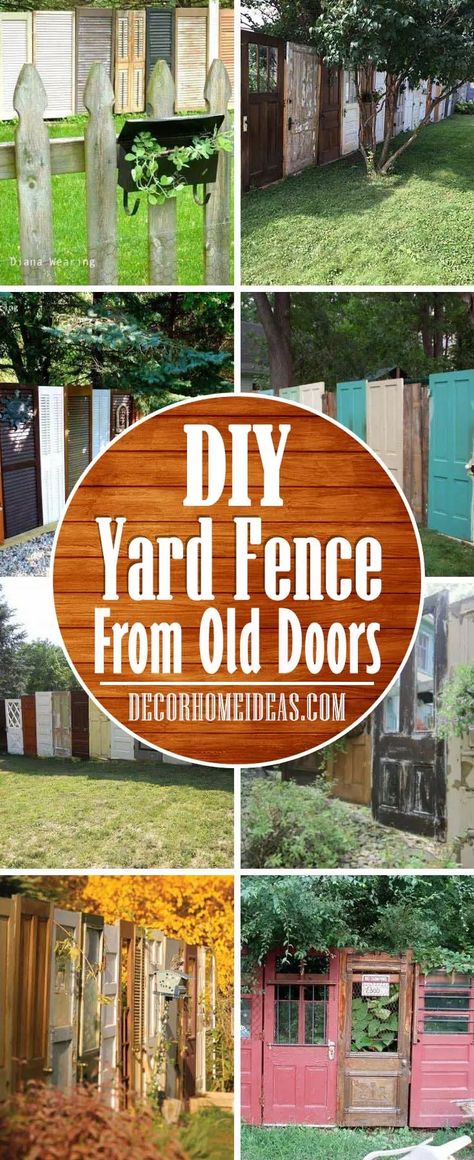 Repurpose Doors, Old Door Decor, Diy Privacy Fence, Recycled Door, Fence Diy, Yard Fence, Old Wooden Doors, Doors Repurposed, Old Fences