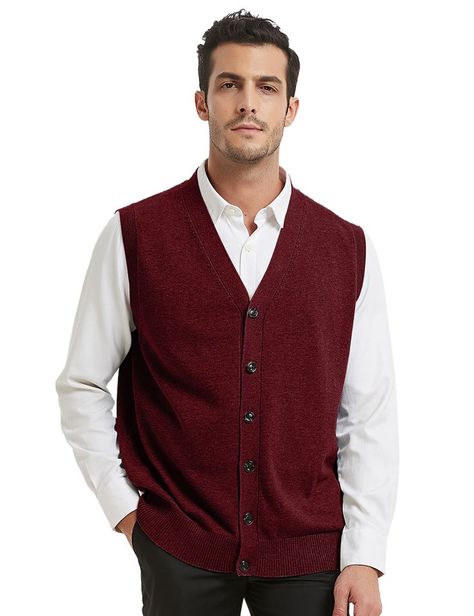 TOPTIE Mens Sweater Vest Solid Knitted Lightweight Thermal Cardigan Red Sweater Vest Outfit Men, Red Sweater Vest Outfit, Knitted Vest Men, Men Sweater Vest, Mens Sweater Vest, Red Sweater Vest, Sweater Vest Outfit, Cotton Cable Knit Sweater, Sweater Vest Mens