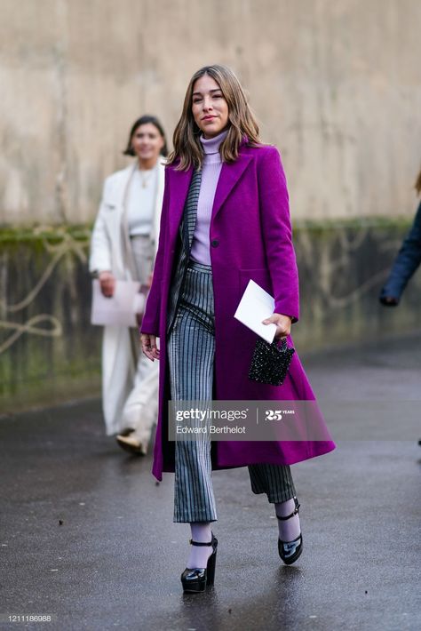 Purple Pea Coat Outfit, Lilac Scarf Outfit, Purple Coat Outfit Winter, Dark Purple Blazer Outfit, Purple Long Coat, Fluffy Coat Outfit, Purple Coat Outfit, Purple Blazer Outfit, Puffer Coat Outfit