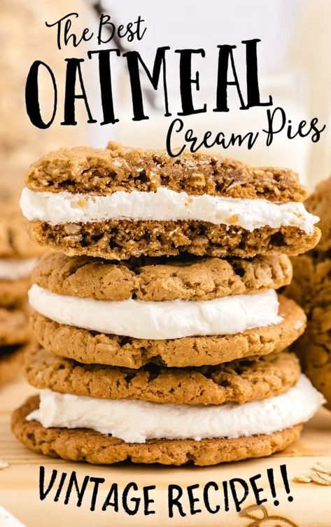 Oatmeal Cream Cookies, Homemade Oatmeal Cream Pies, Oatmeal Cream Pie, Oatmeal Pie, Cream Pie Filling, Oatmeal Cookie Bars, Oatmeal Cream Pies, Vanilla Filling, Oatmeal Cake