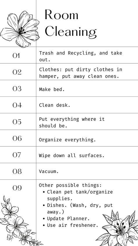 Cleaning Steps Bedroom, How To Keep Your Room Clean List, Deep Cleaning Room Tips, Messy Room Cleaning Checklist, Bedroom Makeover Checklist, Cleaning Room Schedule, How To Keep My Room Clean, How To Properly Clean Your Room, Room Cleaning Tips Organizing Ideas