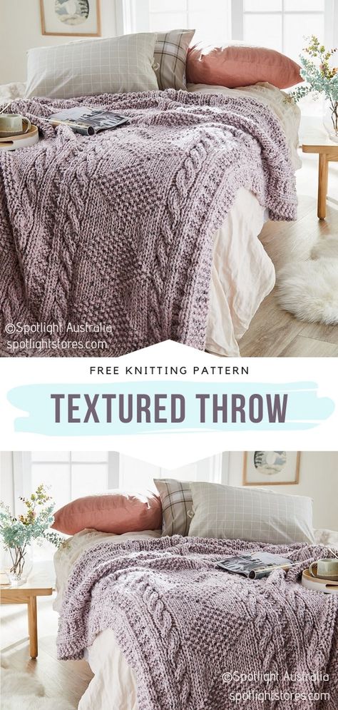 Bed Throw Knitting Pattern Free, Modern Knitted Blanket, Chunky Throw Knitting Pattern, Knit Aphgans Patterns, Knitted Afgan Blankets, Knitted Bed Throw, 2 Color Knitted Blanket, Knitting Blankets Free Pattern, Knit Bed Blanket