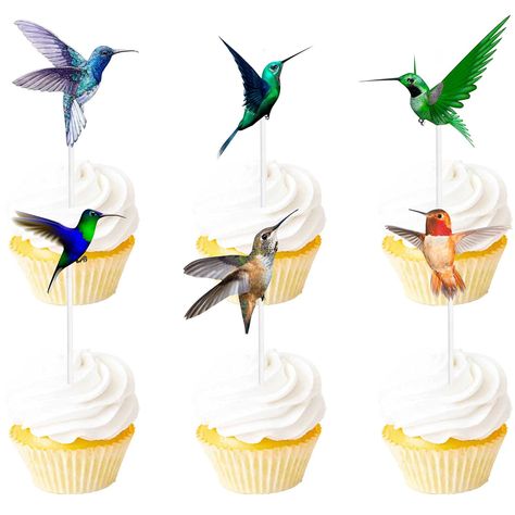 Handmade Food Gifts, Hummingbird Cupcakes, Bird Birthday Parties, Bird Cake Toppers, Hummingbird Cake, Edible Cupcake Toppers, Bird Birthday, Flying Bird, Happy Birthday Parties