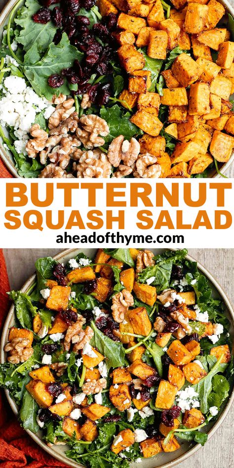 Fall Salad Recipes Butternut Squash, Butternut Squash With Spinach And Cranberries, Roasted Veggie Fall Salad, Fall Salad Acorn Squash, Winter Salad Recipes Butternut Squash, Fall Clean Recipes, Butternut Feta Salad, Fall Salad With Butternut Squash, Warm Butternut Squash Salad