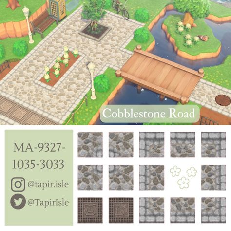 (1) #ACNHDesign - Twitter Search / Twitter Cobblestone Road, Motif Acnl, Brick Path, Animal Crossing Wild World, Animal Crossing Qr Codes Clothes, Path Design, Stone Path, Road Design, New Animal Crossing