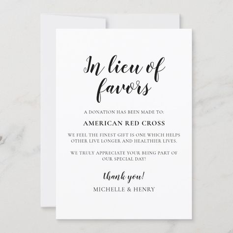 In Lieu of Favors Wedding Donation Sign Invitation In Lieu Of Favors, Wedding Favors Packaging, Tabletop Signs, American Red Cross, Favors Sign, Favors Wedding, Invitation Sizes, Table Arrangements, Popular Wedding