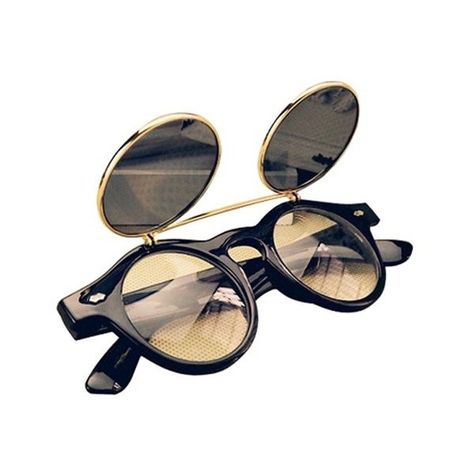 Gleader Cute Unisex Steampunk Goth Goggles Glasses Retro Flip Up Round... ($3.89) ❤ liked on Polyvore featuring accessories, eyewear, sunglasses, steampunk sunglasses, retro glasses, gothic glasses, flip up glasses and retro eyewear Flip Sunglasses, Glacier Sunglasses, Gothic Glasses, Vintage Outfits Classy, Steampunk Goth, Circle Sunglasses, Retro Eyewear, Goggles Glasses, Steampunk Goggles