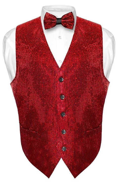 PRICES MAY VARY. polyester,microfiber Drawstring closure Matching Vest & Bow Tie Set Men's Sequin Design Dress Vest with Bowtie of the Same Pattern and Color and Made From The Same Material For a Perfect Match with belted adjustable back for a perfect fit. Available in XS (Chest Size 36), S (Chest Size 38), M (Chest Size 40), L (Chest Size: 42) , XL (Chest Size: 44), 2XL (Chest Size: 47), and 3XL (Chest Size 50). Full Back Vest with belted adjustable back for a perfect fit. Great to wear with a Chambelanes Outfits, Red Quinceanera Ideas, Mens Dress Vests, Vesuvio Napoli, Red Quince, Vest And Bow Tie, Red Quinceanera Dresses, Gold Suit, Tuxedo Vest