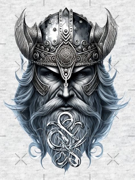 Odin Drawing, Viking Skull Art, Vikings Gods, Viking Drawings, Viking Tattoos For Men, Neck Ideas, Warrior Tattoo Sleeve, Norse Mythology Tattoo, Viking Tattoo Symbol