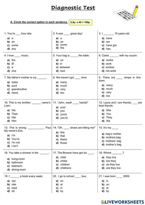 English Grammar Test, English Vocabulary Exercises, Test For Kids, Ingles Kids, Materi Bahasa Inggris, English Grammar Exercises, Vocabulary Exercises, Funny English, English Exam