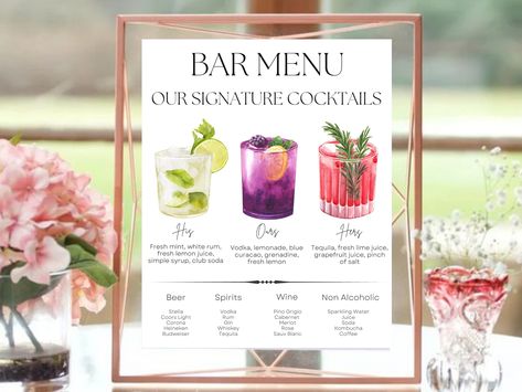 Drink Menu Template, Menu Minimalist, Bar Original, Bar Menu Template, Signature Drink Sign, Drinks Sign, Photo Frame Prop, Bar Menu Wedding, Signature Drinks Sign