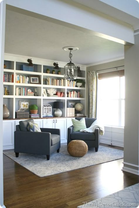 We turned our unused dining room into a library and the result is stunning! Thrifty Decor Chick Dining Room Turned Library, Dining Room Conversion, Front Rooms, Flex Room, Room Remodeling, Home Library, Formal Living Rooms, Formal Living, Wainscoting