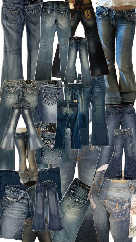 👖🎸 Where To Buy 2000s Clothes, Y2k Bootcut Jeans Outfit, Low Waist Jeans Outfit 2000s, Aesthetic Pants Jeans, 2000 Jeans, 00s Jeans, Party Moodboard, 2000s Jeans, Jeans 2000s