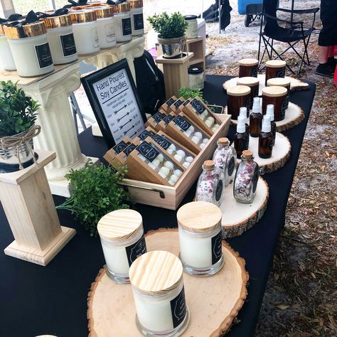 Candle Craft Fair Booth, Craft Fair Displays Candles, Candle Vendor Display Craft Fair Booths, Candle Vendor Set Up, Small Vendor Table Display Ideas, Candle Pop Up Shop Display Table Ideas, Candle Vendor Table Display Ideas, Mobile Candle Shop, Candle Sales Display