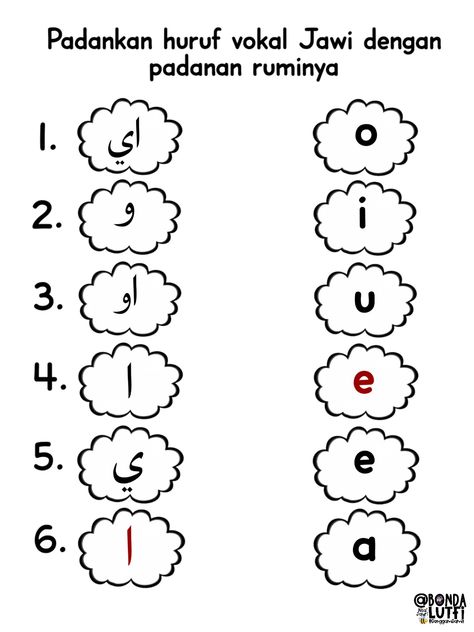 Jawi Worksheet For Kindergarten, Jawi Worksheet, Islamic Study, Worksheet For Kindergarten, Islamic Kids Activities, Kindergarten Reading Activities, Arabic Alphabet For Kids, Bahasa Melayu, Preschool Arts And Crafts