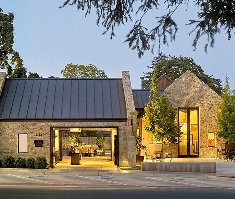 Stewart Cellars | Arcanum Austin Stone Exterior, Modern Transitional Exterior, Transitional Cottage, Barn Conversion Exterior, Quarry House, Gable Roof House, Cottage Extension, Bridge House, Transitional Exterior