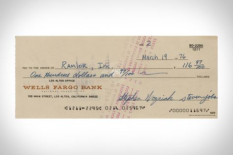 A piece of Apple history is making its way across the auction block. The item is a Wells Fargo bank check signed by co-founders Steve... Wells Fargo Checking, Wells Fargo Account, Take A Quiz, Steve Wozniak, Getting More Energy, Smart Vacuum, Bank Check, Printed Circuit Board, Wells Fargo