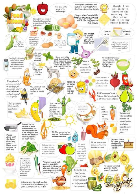 Food idioms - English ESL Worksheets for distance learning and physical classrooms Idioms Worksheet, Food Idioms, Fun List, Idiomatic Expressions, Idioms And Phrases, English Vocab, English Fun, English Classroom, English Language Teaching