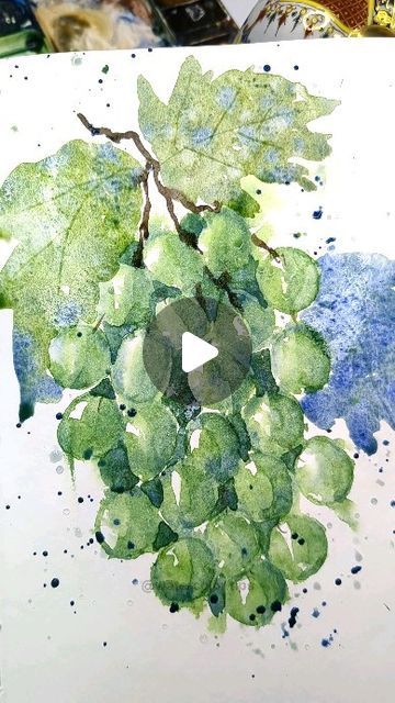 Watercolor Grapes Tutorial, Water Coloring Ideas Easy, Sketchbook Exercises, Painting Grapes, Painted Grapes, Loose Watercolor Paintings, Magical Paintings, Bunch Of Grapes, Watercolor Tips