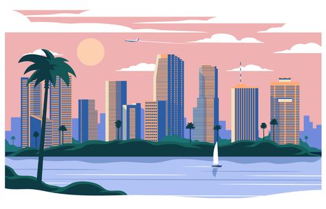 Eventbrite Miami City Page on Behance Miami Illustration, Alex A, Miami City, Wynwood Walls, Downtown Miami, Miami Art, North Beach, Art Travel, Flat Illustration