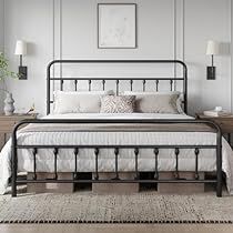 Farmhouse Style Bedding, Black Metal Bed Frame, Black Metal Bed, Metal Platform Bed Frame, Diy Platform Bed, Iron Bed Frame, Daybed With Trundle, Iron Bed, Mattress Frame