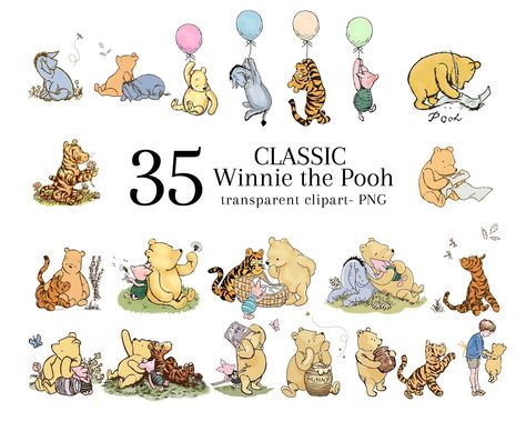 Classic Pooh Illustrations, Whinny The Pooh Vintage, Vintage Winnie The Pooh Characters, Winnie The Pooh Illustrations Classic, Old School Winnie The Pooh, Classic Winnie The Pooh Images, Classic Winnie The Pooh Baby Shower Diy, Winnie The Pooh Clipart, Pooh Drawing