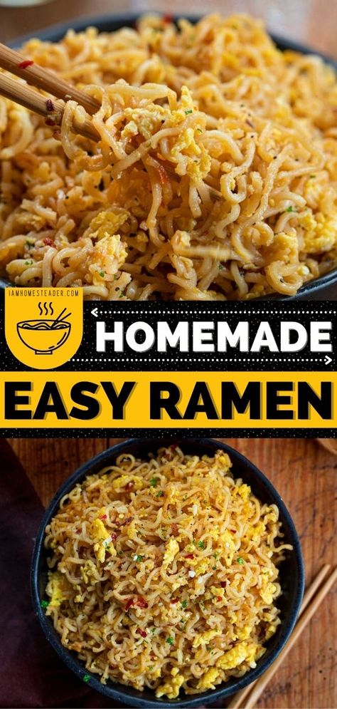 Lo Mein Ramen Noodles Easy, Easy Quick Asian Recipes, Parmesan Ramen Noodles, Easy Ramen Upgrade, Homemade Chicken Ramen Noodles, Rice Ramen Noodle Recipes Easy, Easy Simple Noodle Recipes, Ramon Noodles Recipes With Egg, Simple Instant Ramen Recipes